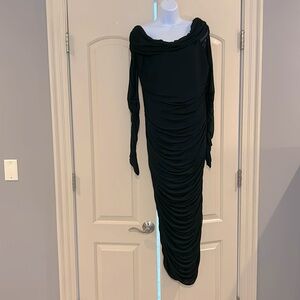 Off the shoulder - Long black dress - long see through sleeves